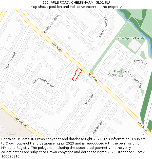 122, ARLE ROAD, CHELTENHAM, GL51 8LF: Location map and indicative extent of plot