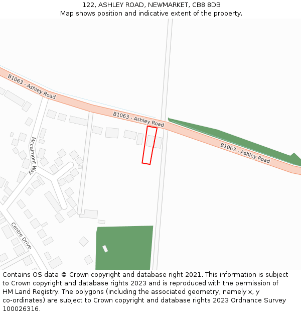 122, ASHLEY ROAD, NEWMARKET, CB8 8DB: Location map and indicative extent of plot