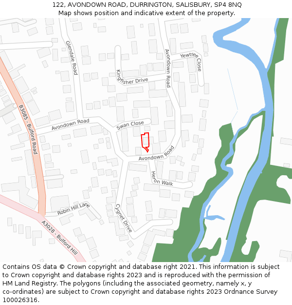 122, AVONDOWN ROAD, DURRINGTON, SALISBURY, SP4 8NQ: Location map and indicative extent of plot