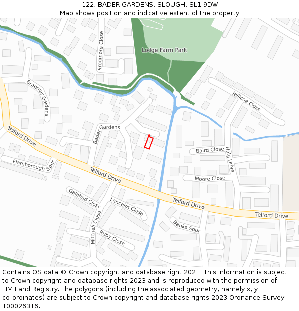 122, BADER GARDENS, SLOUGH, SL1 9DW: Location map and indicative extent of plot