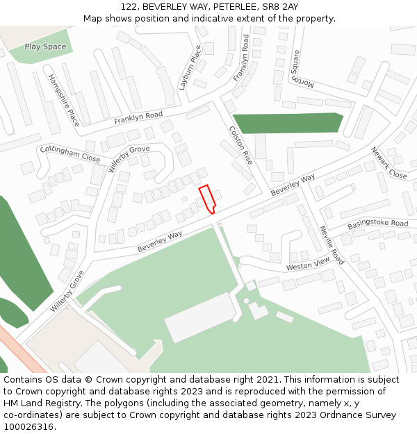 122, BEVERLEY WAY, PETERLEE, SR8 2AY: Location map and indicative extent of plot