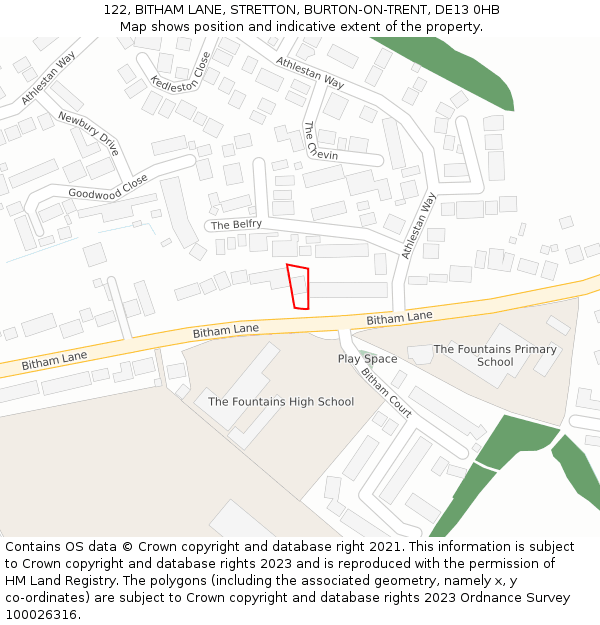 122, BITHAM LANE, STRETTON, BURTON-ON-TRENT, DE13 0HB: Location map and indicative extent of plot