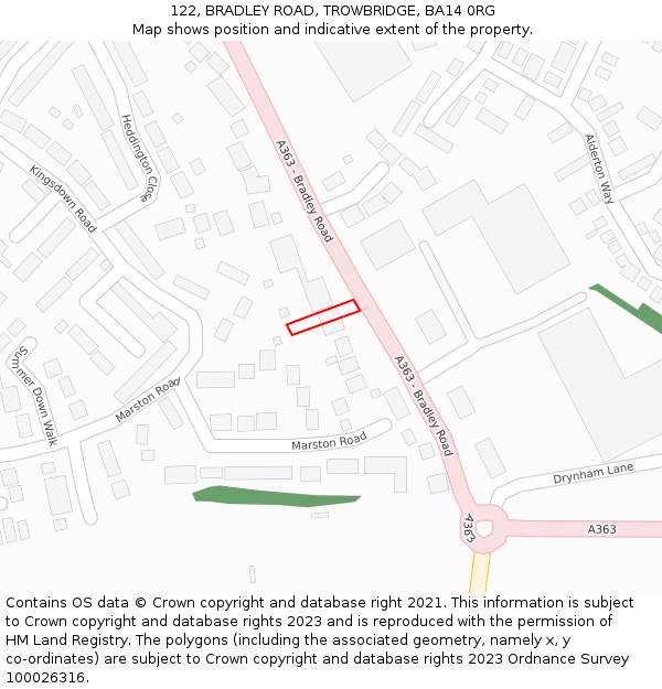 122, BRADLEY ROAD, TROWBRIDGE, BA14 0RG: Location map and indicative extent of plot