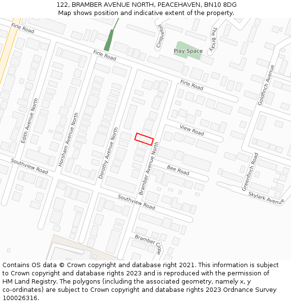 122, BRAMBER AVENUE NORTH, PEACEHAVEN, BN10 8DG: Location map and indicative extent of plot