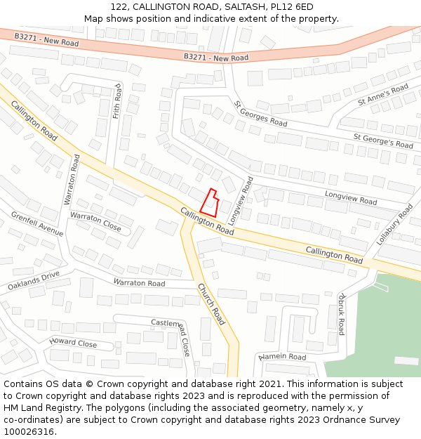 122, CALLINGTON ROAD, SALTASH, PL12 6ED: Location map and indicative extent of plot