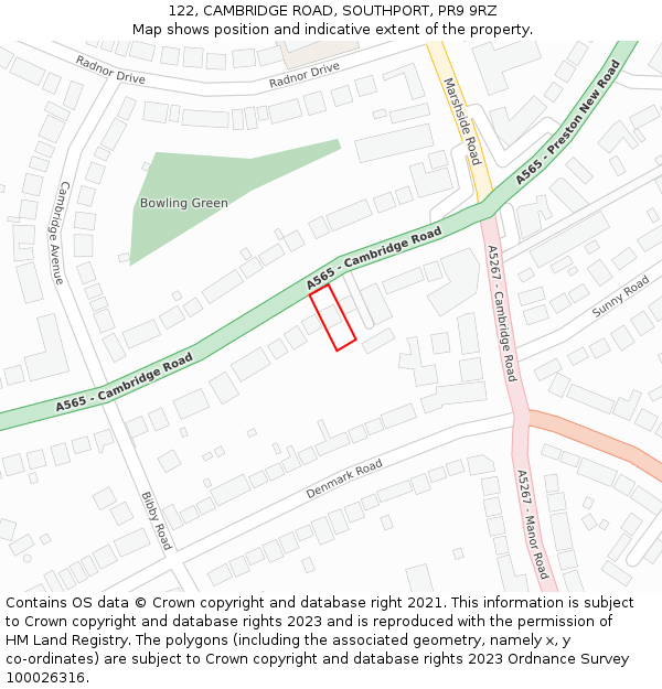 122, CAMBRIDGE ROAD, SOUTHPORT, PR9 9RZ: Location map and indicative extent of plot