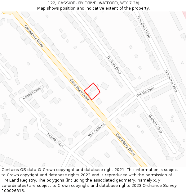122, CASSIOBURY DRIVE, WATFORD, WD17 3AJ: Location map and indicative extent of plot
