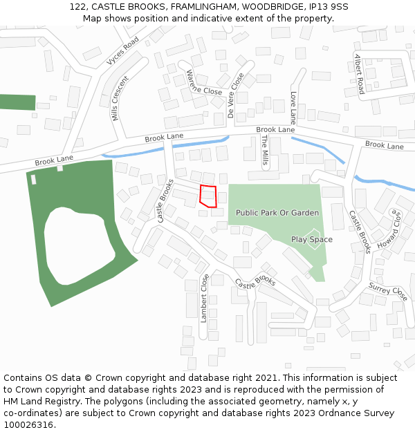 122, CASTLE BROOKS, FRAMLINGHAM, WOODBRIDGE, IP13 9SS: Location map and indicative extent of plot