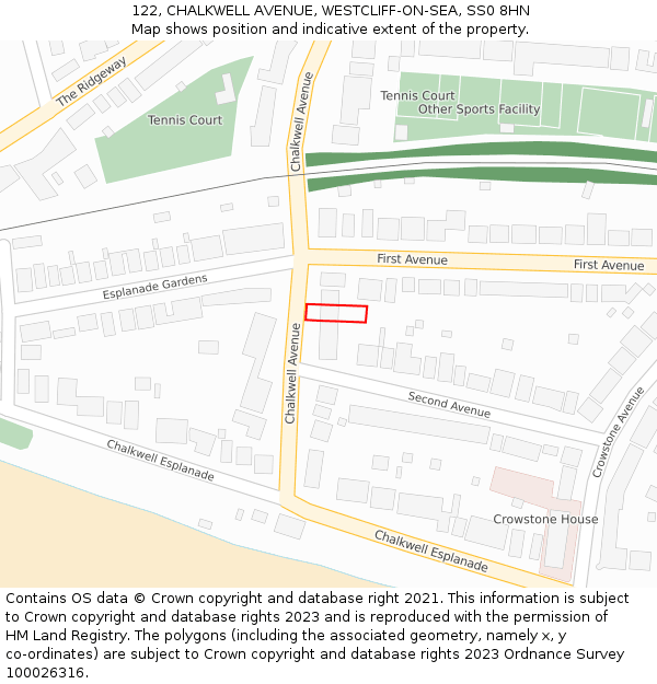 122, CHALKWELL AVENUE, WESTCLIFF-ON-SEA, SS0 8HN: Location map and indicative extent of plot