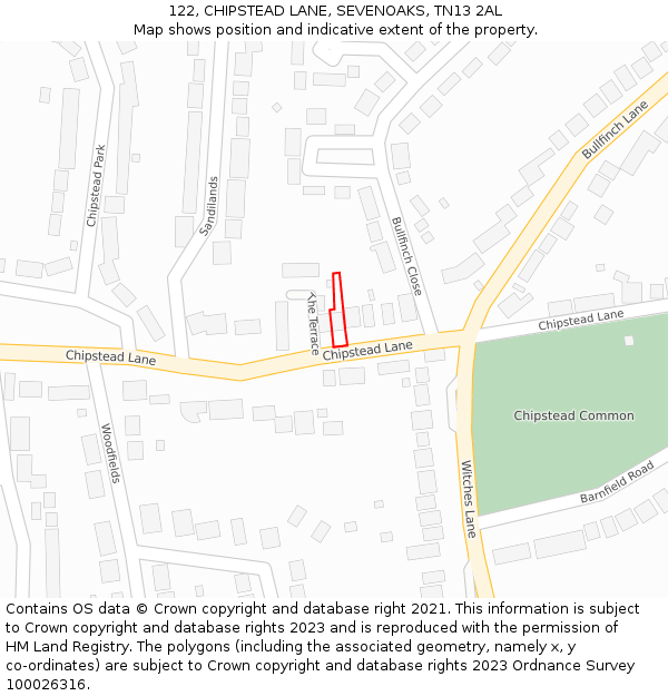 122, CHIPSTEAD LANE, SEVENOAKS, TN13 2AL: Location map and indicative extent of plot