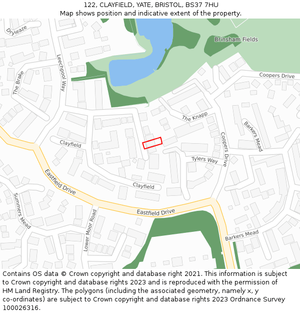 122, CLAYFIELD, YATE, BRISTOL, BS37 7HU: Location map and indicative extent of plot