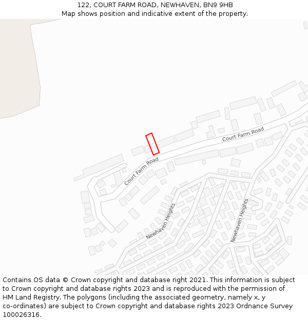 122, COURT FARM ROAD, NEWHAVEN, BN9 9HB: Location map and indicative extent of plot