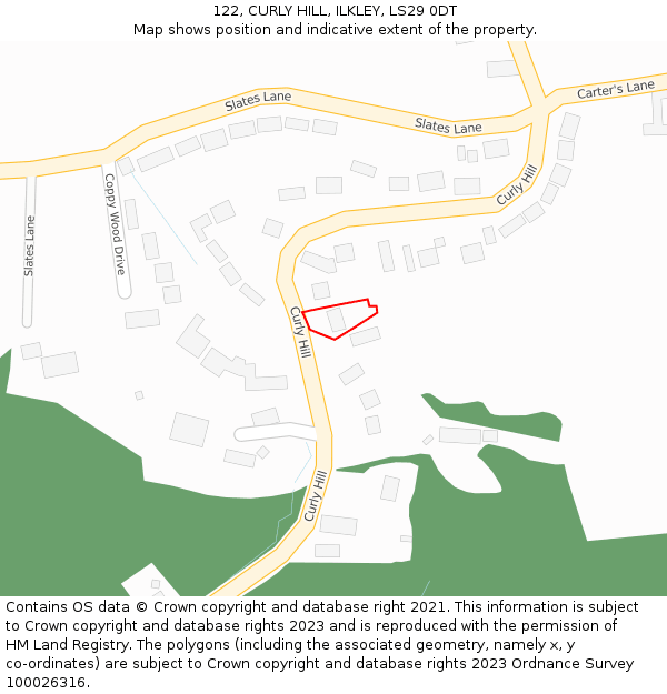 122, CURLY HILL, ILKLEY, LS29 0DT: Location map and indicative extent of plot