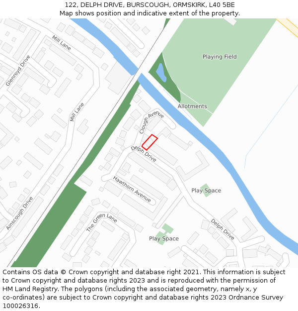 122, DELPH DRIVE, BURSCOUGH, ORMSKIRK, L40 5BE: Location map and indicative extent of plot