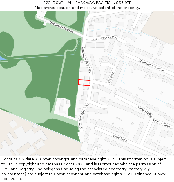 122, DOWNHALL PARK WAY, RAYLEIGH, SS6 9TP: Location map and indicative extent of plot