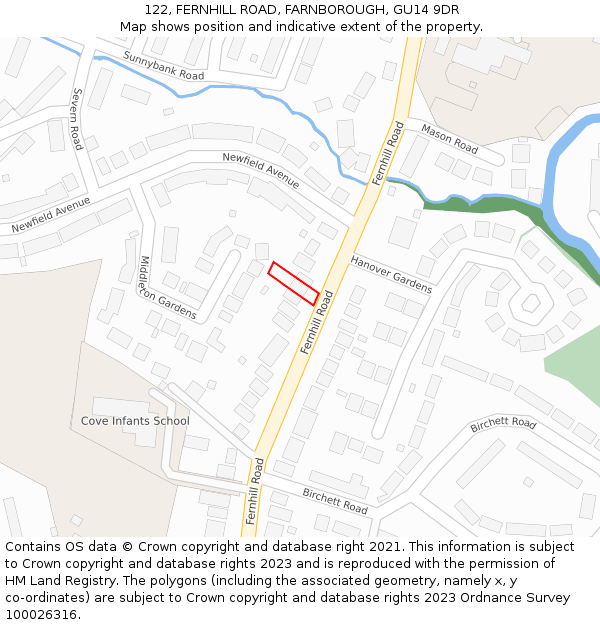 122, FERNHILL ROAD, FARNBOROUGH, GU14 9DR: Location map and indicative extent of plot