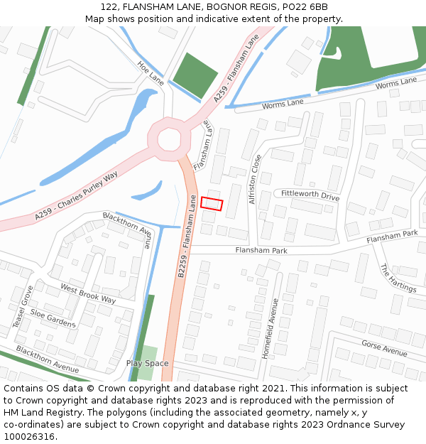 122, FLANSHAM LANE, BOGNOR REGIS, PO22 6BB: Location map and indicative extent of plot