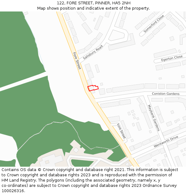 122, FORE STREET, PINNER, HA5 2NH: Location map and indicative extent of plot