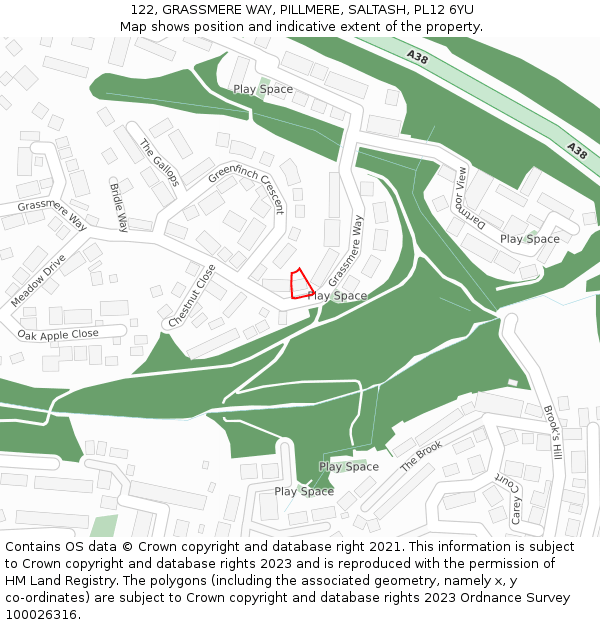 122, GRASSMERE WAY, PILLMERE, SALTASH, PL12 6YU: Location map and indicative extent of plot