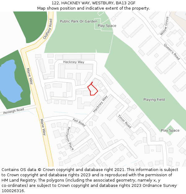 122, HACKNEY WAY, WESTBURY, BA13 2GF: Location map and indicative extent of plot