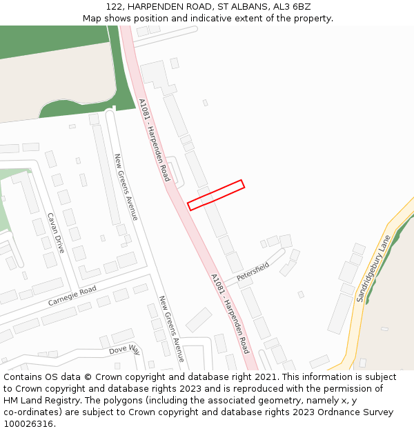 122, HARPENDEN ROAD, ST ALBANS, AL3 6BZ: Location map and indicative extent of plot
