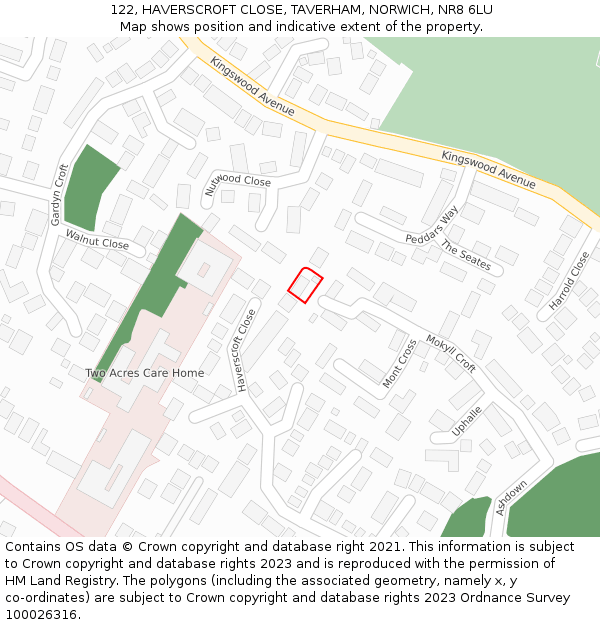 122, HAVERSCROFT CLOSE, TAVERHAM, NORWICH, NR8 6LU: Location map and indicative extent of plot