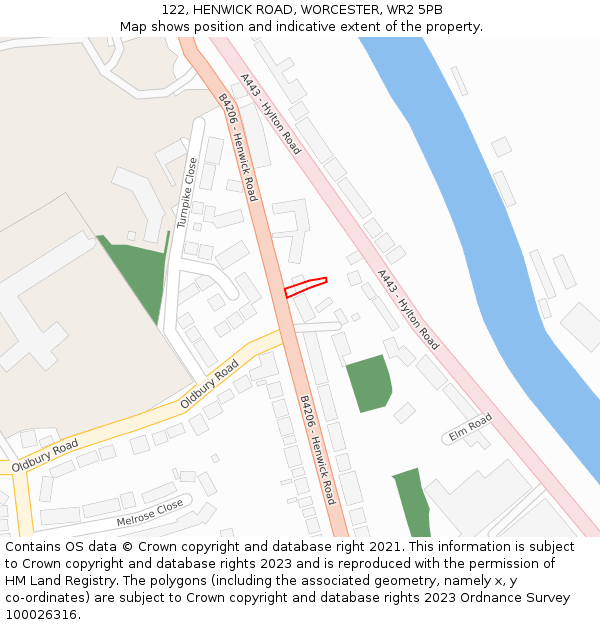 122, HENWICK ROAD, WORCESTER, WR2 5PB: Location map and indicative extent of plot