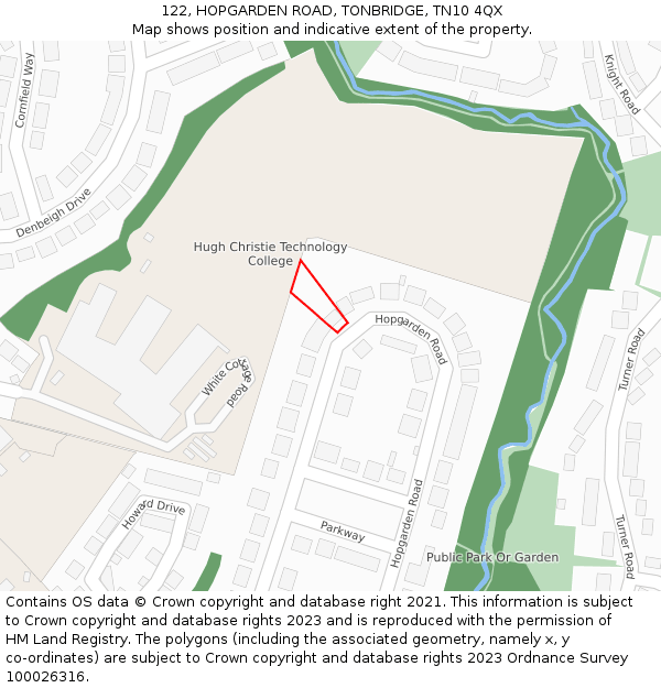 122, HOPGARDEN ROAD, TONBRIDGE, TN10 4QX: Location map and indicative extent of plot