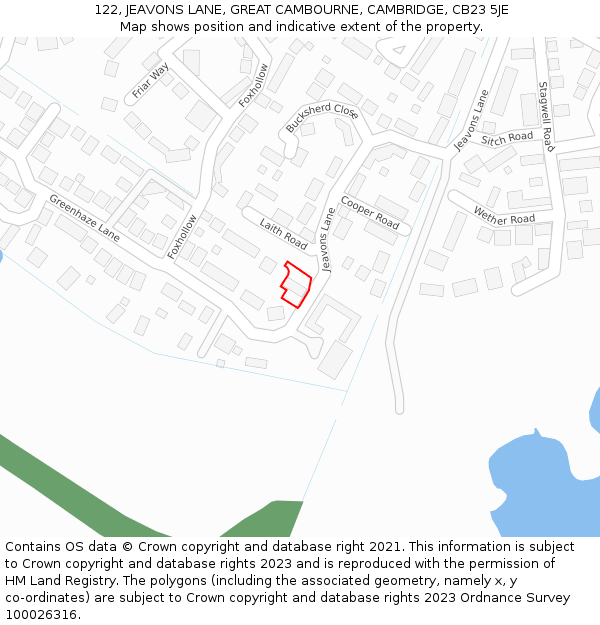 122, JEAVONS LANE, GREAT CAMBOURNE, CAMBRIDGE, CB23 5JE: Location map and indicative extent of plot