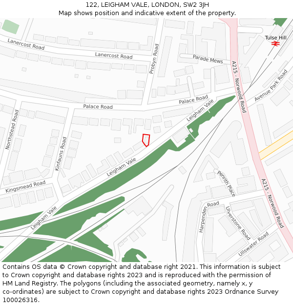 122, LEIGHAM VALE, LONDON, SW2 3JH: Location map and indicative extent of plot