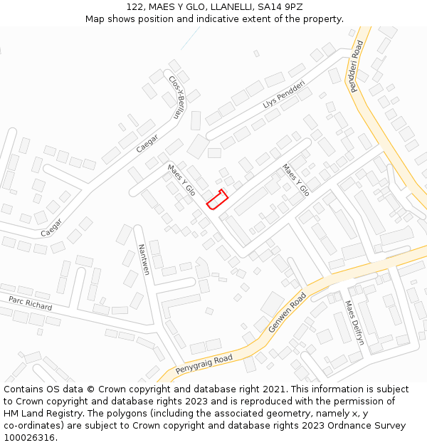 122, MAES Y GLO, LLANELLI, SA14 9PZ: Location map and indicative extent of plot