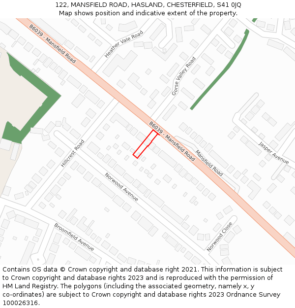 122, MANSFIELD ROAD, HASLAND, CHESTERFIELD, S41 0JQ: Location map and indicative extent of plot