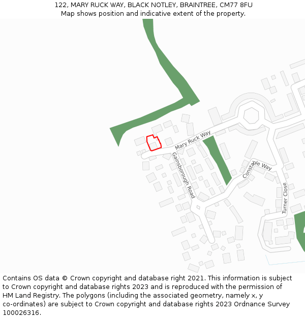 122, MARY RUCK WAY, BLACK NOTLEY, BRAINTREE, CM77 8FU: Location map and indicative extent of plot