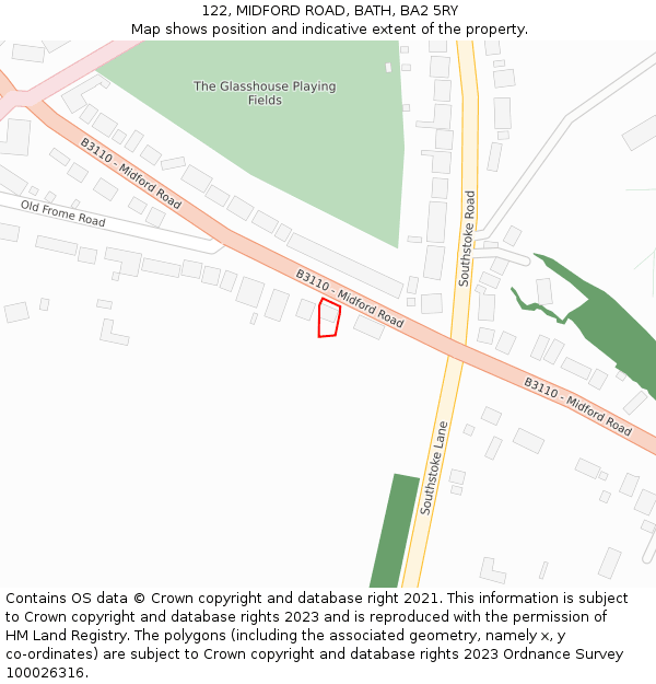 122, MIDFORD ROAD, BATH, BA2 5RY: Location map and indicative extent of plot