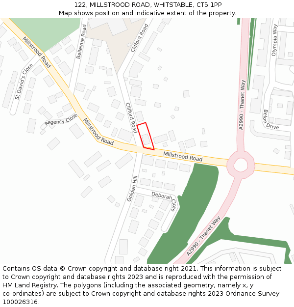 122, MILLSTROOD ROAD, WHITSTABLE, CT5 1PP: Location map and indicative extent of plot