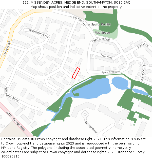 122, MISSENDEN ACRES, HEDGE END, SOUTHAMPTON, SO30 2AQ: Location map and indicative extent of plot