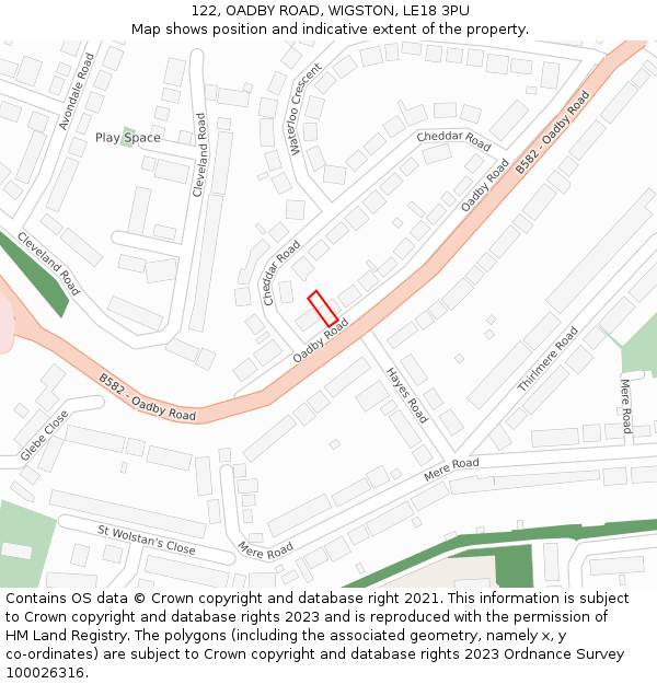 122, OADBY ROAD, WIGSTON, LE18 3PU: Location map and indicative extent of plot