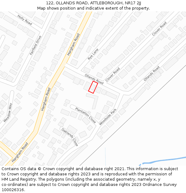 122, OLLANDS ROAD, ATTLEBOROUGH, NR17 2JJ: Location map and indicative extent of plot