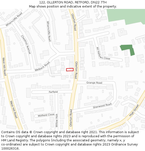 122, OLLERTON ROAD, RETFORD, DN22 7TH: Location map and indicative extent of plot