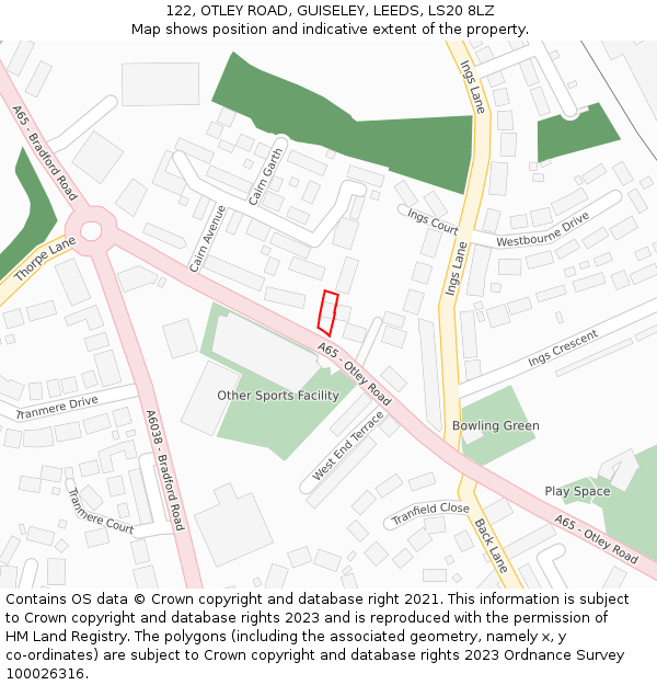 122, OTLEY ROAD, GUISELEY, LEEDS, LS20 8LZ: Location map and indicative extent of plot