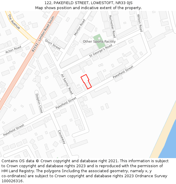 122, PAKEFIELD STREET, LOWESTOFT, NR33 0JS: Location map and indicative extent of plot