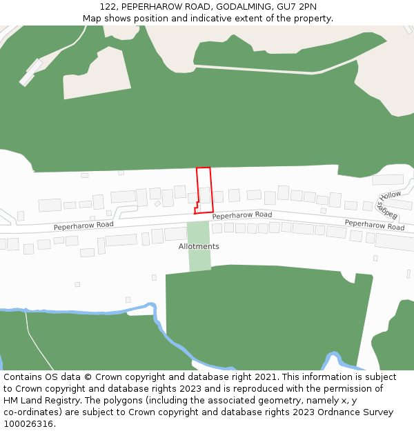 122, PEPERHAROW ROAD, GODALMING, GU7 2PN: Location map and indicative extent of plot