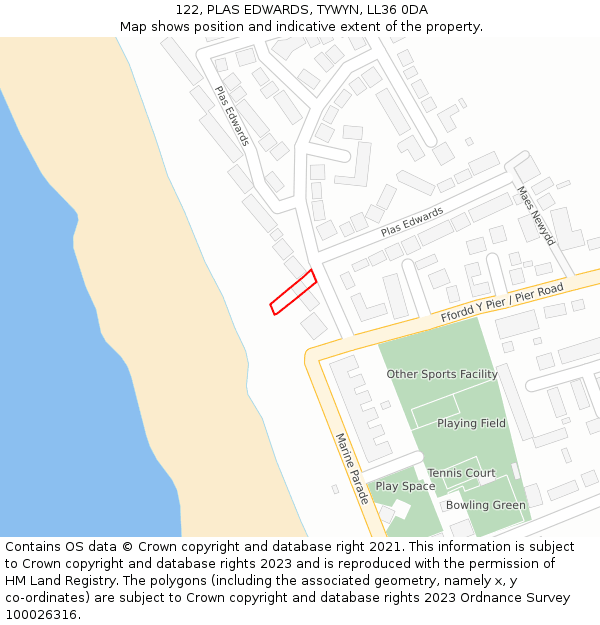 122, PLAS EDWARDS, TYWYN, LL36 0DA: Location map and indicative extent of plot