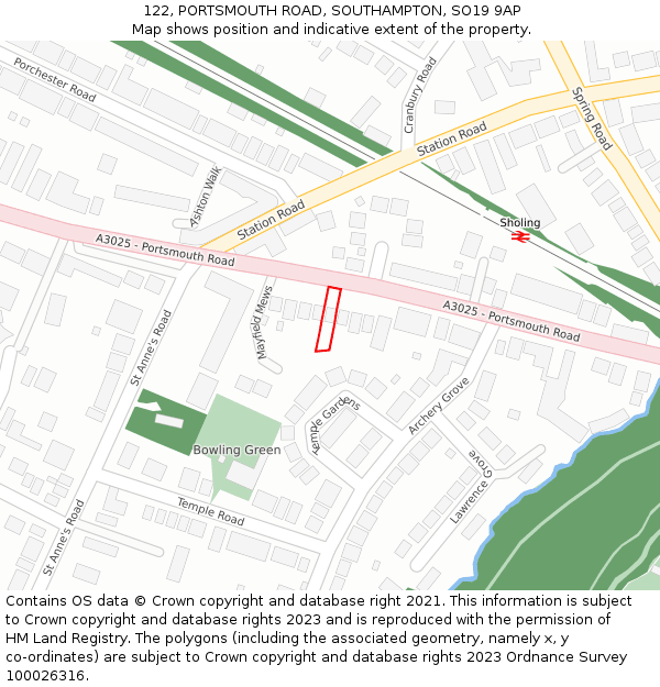 122, PORTSMOUTH ROAD, SOUTHAMPTON, SO19 9AP: Location map and indicative extent of plot