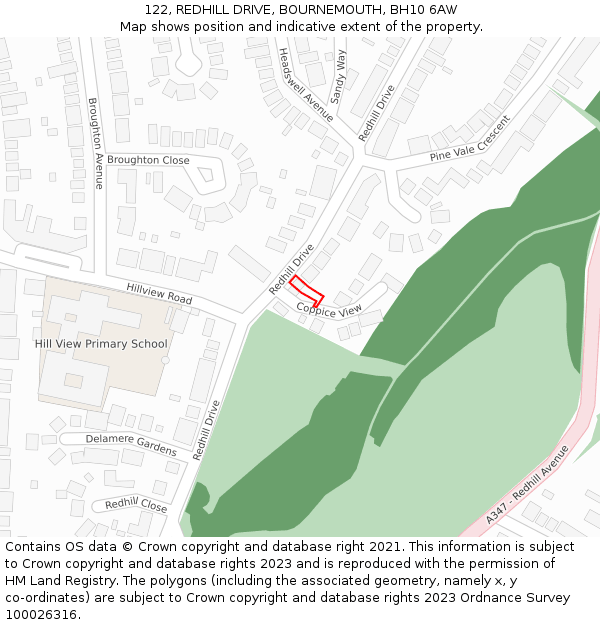 122, REDHILL DRIVE, BOURNEMOUTH, BH10 6AW: Location map and indicative extent of plot