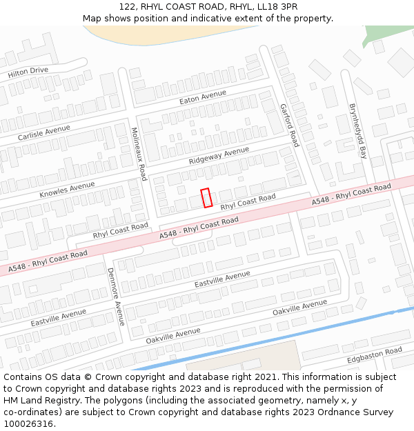 122, RHYL COAST ROAD, RHYL, LL18 3PR: Location map and indicative extent of plot