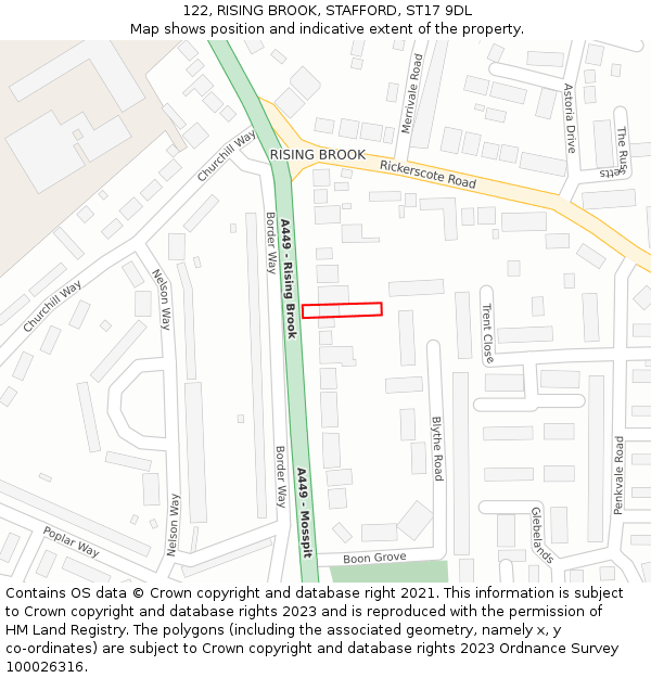 122, RISING BROOK, STAFFORD, ST17 9DL: Location map and indicative extent of plot
