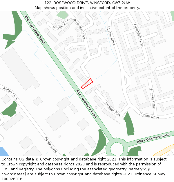 122, ROSEWOOD DRIVE, WINSFORD, CW7 2UW: Location map and indicative extent of plot
