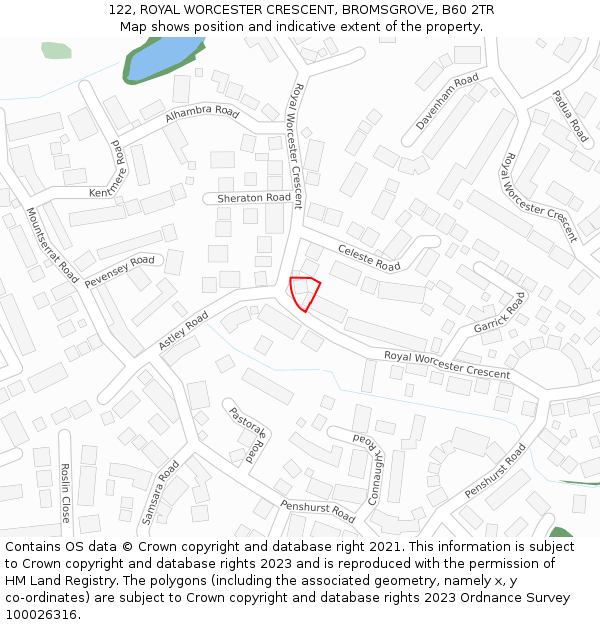 122, ROYAL WORCESTER CRESCENT, BROMSGROVE, B60 2TR: Location map and indicative extent of plot