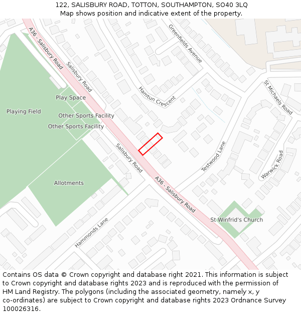 122, SALISBURY ROAD, TOTTON, SOUTHAMPTON, SO40 3LQ: Location map and indicative extent of plot